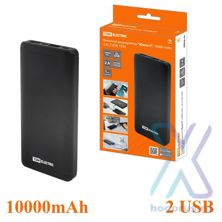 Внешний аккумулятор TDM Power bank "Юкон 4", 10000mAh Li-Po, 2XUSB, 2А, черный оптом