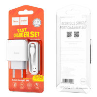 Зарядное устройство HOCO C72A Glorius single USB + Кабель USB-Lightning, 2.1A, белый 6931474712998 (МСК)