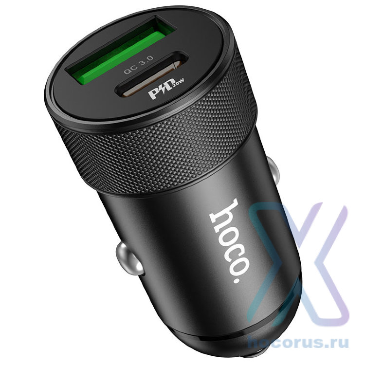 Автомобильное зарядное устройство HOCO Z32B Speed Up, USB+USB-C, черный 6931474739797 (МСК) оптом