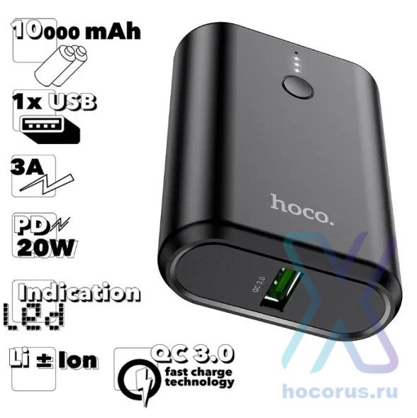 Портативный аккумулятор HOCO Q3 Mayflower, 3A, 10000 мА⋅ч, черный, светодиодный индикатор 6931474742896 (МСК) оптом