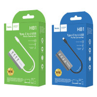 Переходник HOCO HB1, Разветвитель, USB - 4USB, 0.8 м, серебряный, (USB 2:0 - 480 Мбит/с) 6957531038146 (МСК)