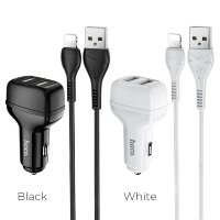 Автомобильное зарядное устройство HOCO Z36 Leader, 2*USB + Кабель USB-Lightning, 2.4A, черный 6931474727732 (МСК)
