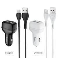 Автомобильное зарядное устройство HOCO Z36 Leader, 2*USB + Кабель USB-Micro, 2.4A, черный 6931474727756 (МСК)
