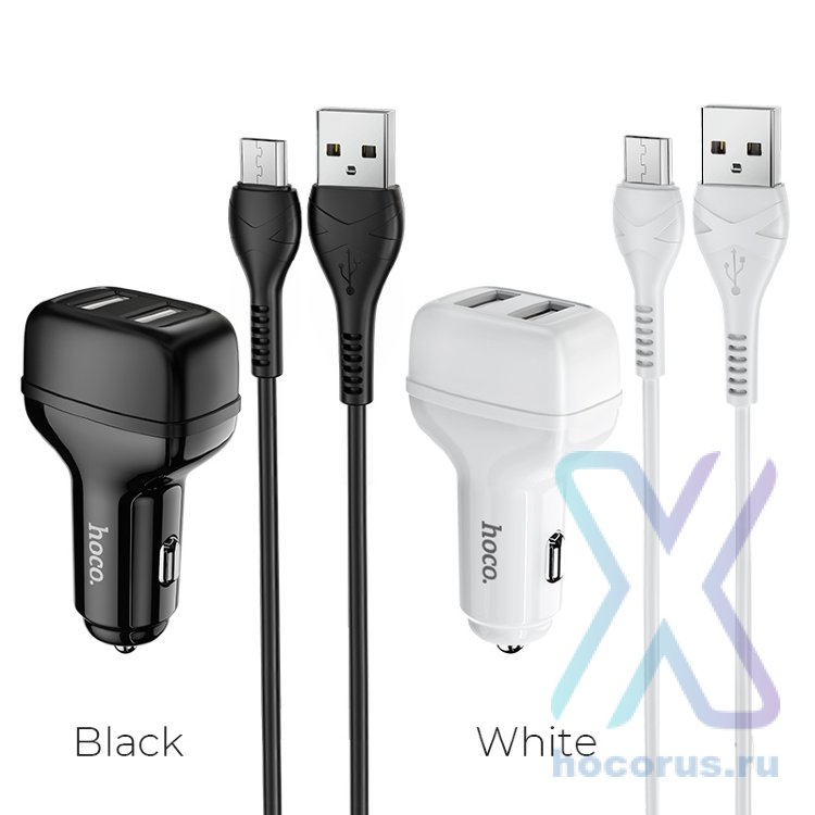 Автомобильное зарядное устройство HOCO Z36 Leader, 2*USB + Кабель USB-Micro, 2.4A, черный 6931474727756 (МСК) оптом