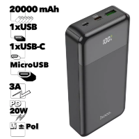 Портативный аккумулятор HOCO J102A Cool, 3A, 20000 мА⋅ч, черный 6931474783622 (МСК)