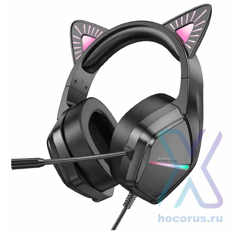 Наушники полноразмерные  Borofone BO106 Cute cat ear luminous gaming headphones Black оптом