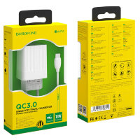 Зарядное устройство BOROFONE BA47A Mighty USB + Кабель USB-Type-C, 3A, белый 6931474728319 (МСК)