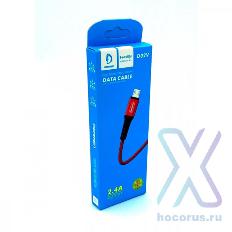 Кабель DENMEN D02V USB-microUSB 2.4A 1м Nylon Red оптом