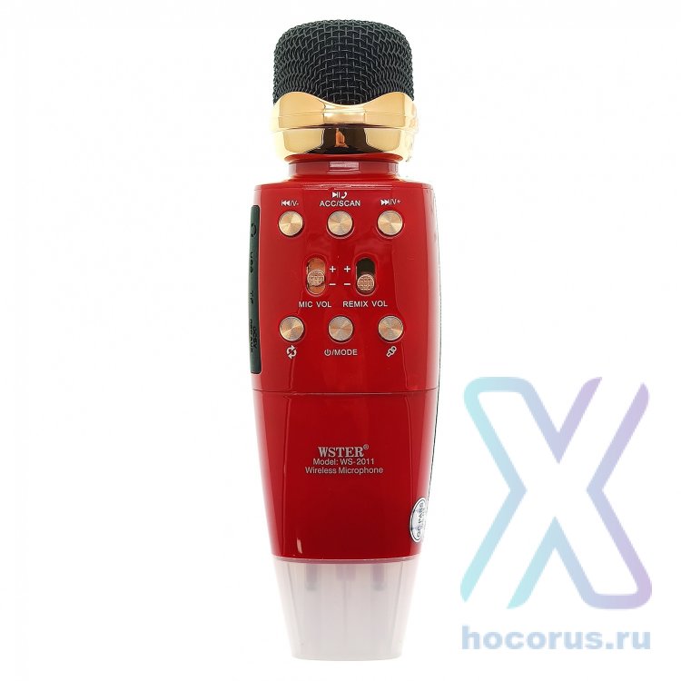 WSTER WS-2011 Красный микрофон беспроводной (Bluetooth, динамики, USB) оптом