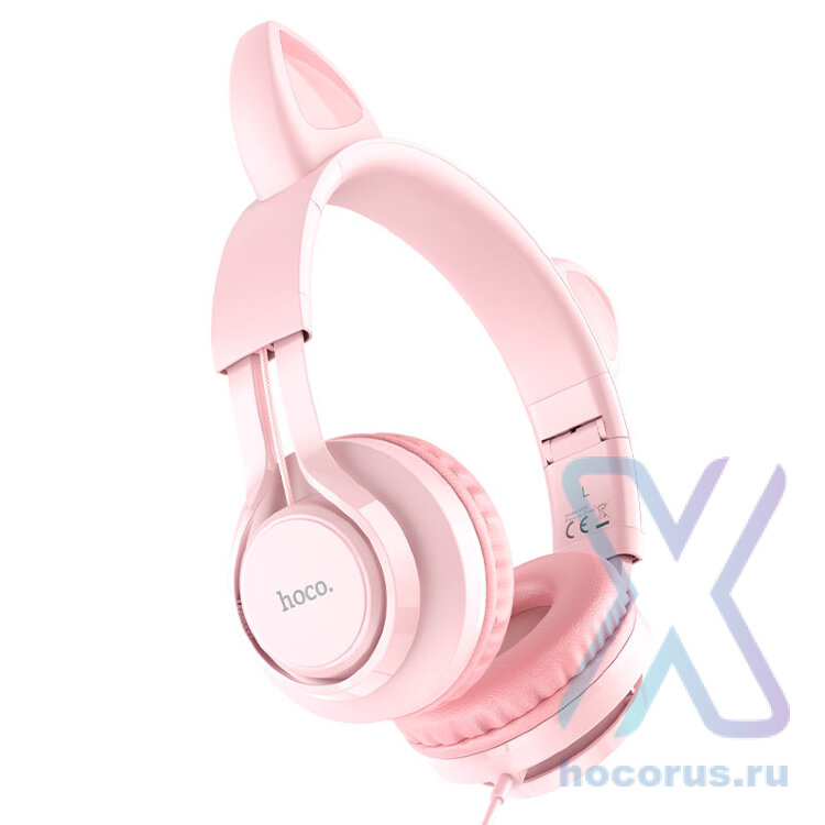 Наушники полноразмерные HOCO W36 Cat ear headphones with mic Pink оптом