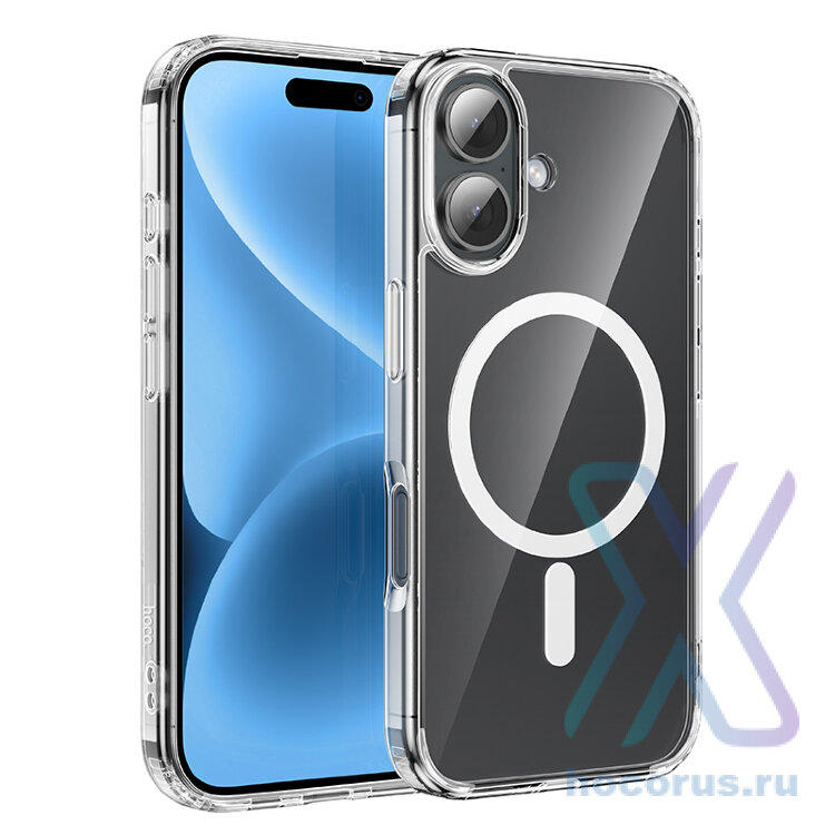 Чехол HOCO TPU Magnetic series airbag anti-fall для iPhone 16 6.1", прозрачный 6942007635776 (МСК) оптом