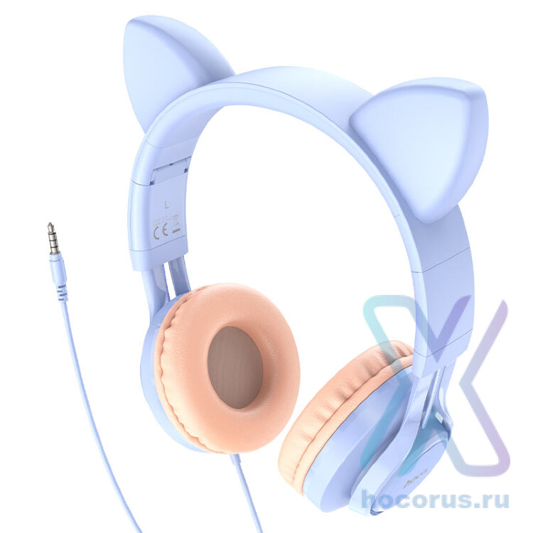 Наушники полноразмерные HOCO W36 Cat ear headphones with mic Голубой оптом
