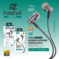 (МСК) Проводные наушники FaizFull FN16 (Метал) 3,5mm HD-Звучание с микрофоном HI-FI Аудио (Силиконовая оплётка) R53454