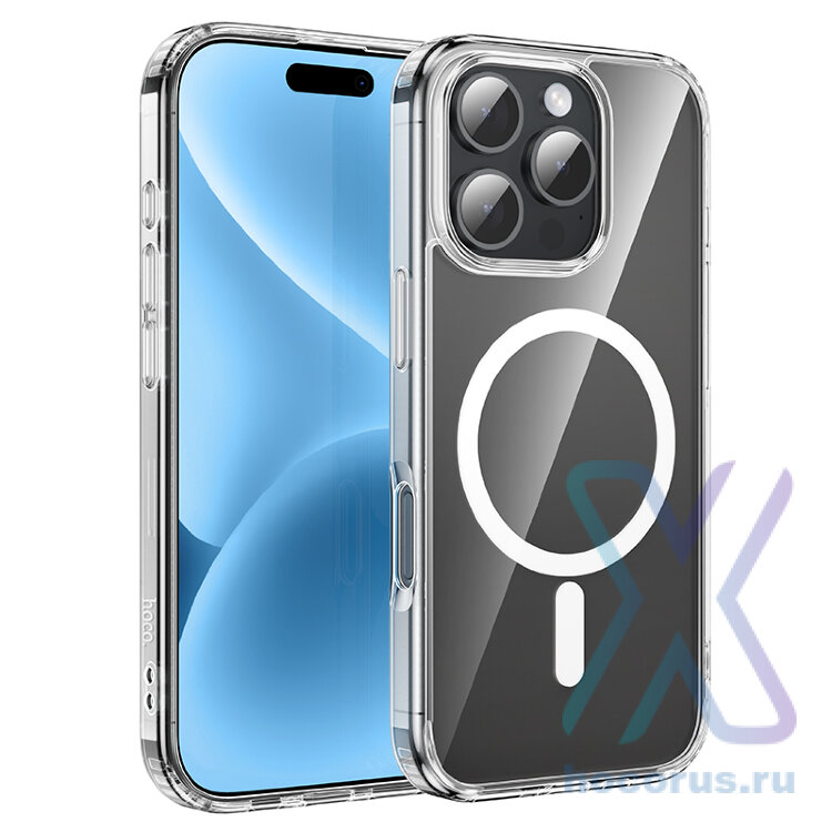 Чехол HOCO TPU Magnetic series airbag anti-fall для iPhone 16 Pro 6.3", прозрачный 6942007635790 (МСК) оптом