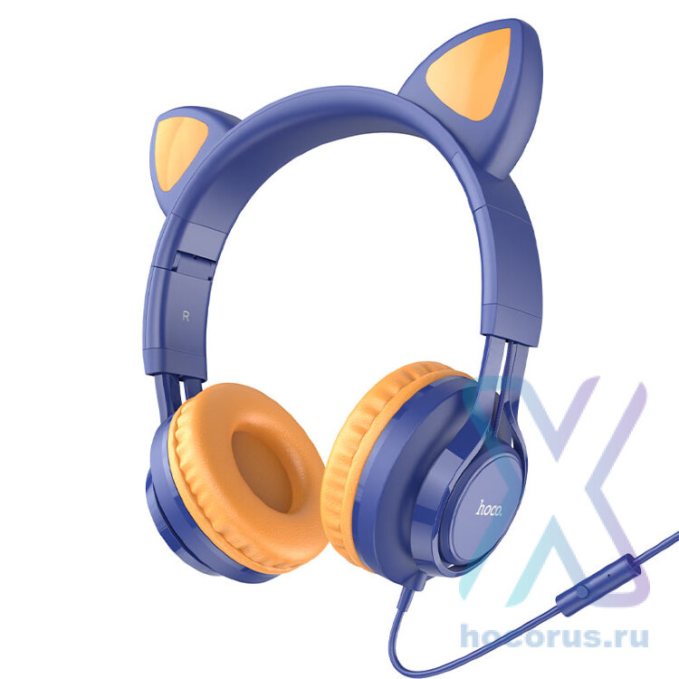 Наушники полноразмерные HOCO W36 Cat ear headphones with mic Синий оптом