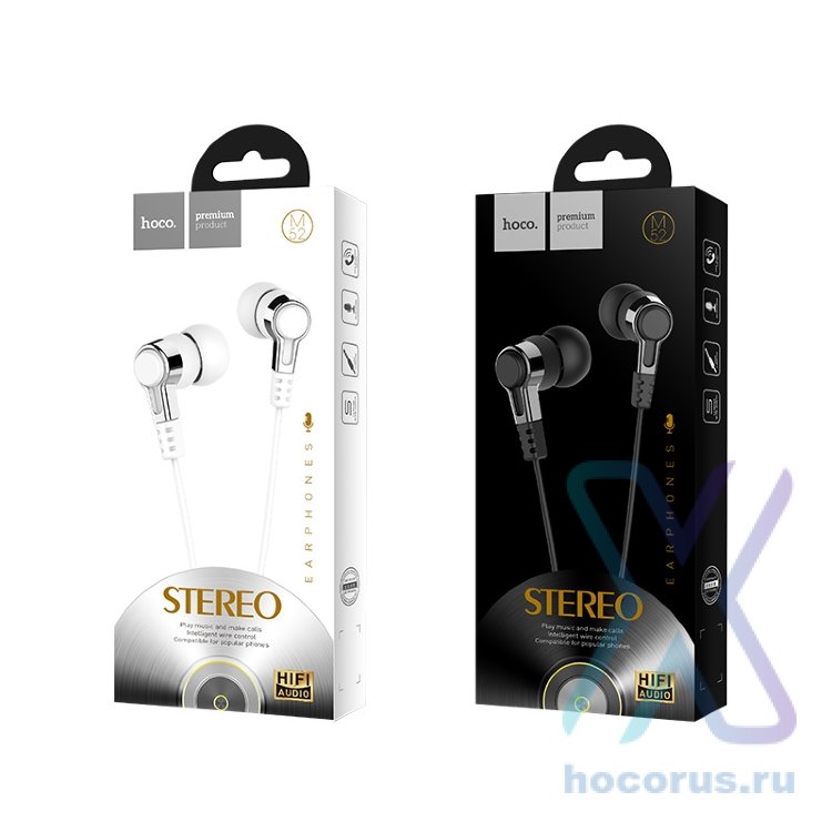 Проводные наушники HOCO M52 Amazing rhyme, Jack 3.5mm, 1.2 м, белый, контроллер с микрофоном 6957531093251 (МСК) оптом