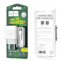 Зарядное устройство HOCO C73A Glorious 2*USB + Кабель USB-Lightning, 2.4A, белый 6931474713056 (МСК)