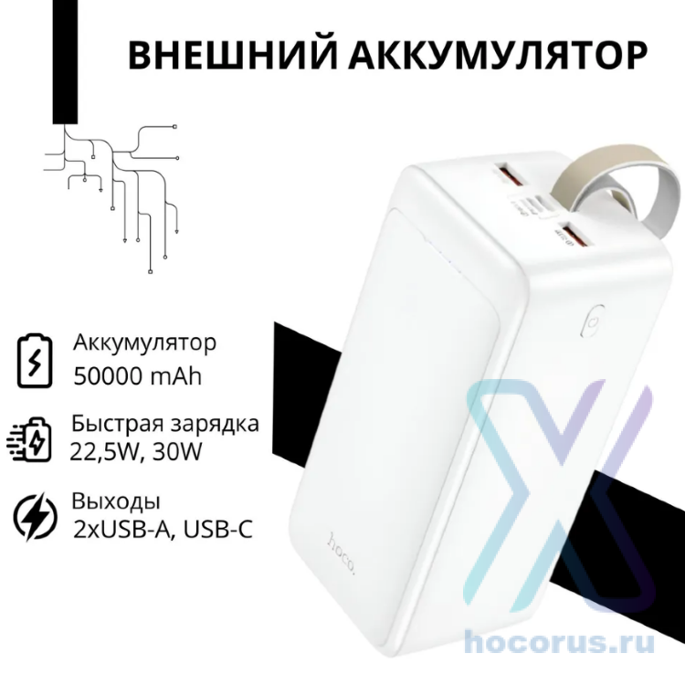 Портативный аккумулятор HOCO J111C Smart, 40000 мА⋅ч, белый, индикатор 6931474795816 (МСК) оптом