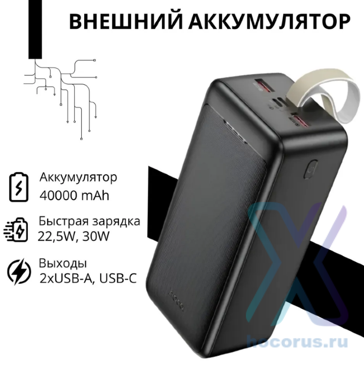 Портативный аккумулятор HOCO J111C Smart, 40000 мА⋅ч, черный, индикатор 6931474795809 (МСК) оптом