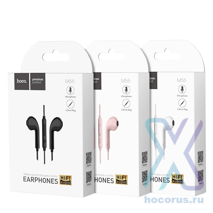 Проводные наушники HOCO M55 Memory, Jack 3.5mm, 1.2 м, черный, контроллер с микрофоном 6957531099949 (МСК) оптом