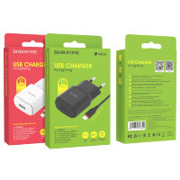 Зарядное устройство BOROFONE BA48A Orion USB + Кабель USB-Lightning, 2.1A, черный 6931474728340 (МСК)