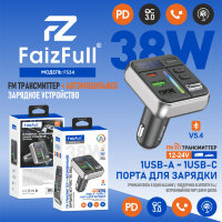 (МСК) FM модулятор+АЗУ FaizFull FS34 38W (PD20W+USB18W), Bluetooth 5.4+EDR RGB встроенный микрофон R54149