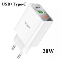 Зарядное устройство HOCO C100A USB+Type-C, 20W, белый 6931474769800 (МСК)