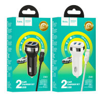 Автомобильное зарядное устройство HOCO Z40 Superior, 2*USB + Кабель USB-Lightning, 2.4A, белый 6931474739681 (МСК)