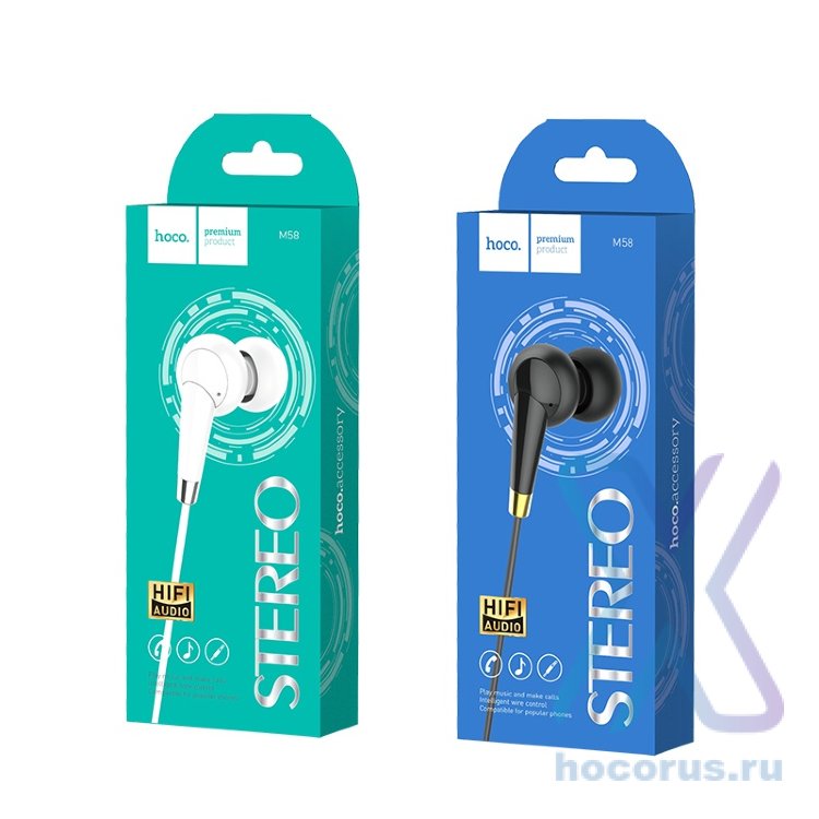 Проводные наушники HOCO M58 Amazing, Jack 3.5mm, 1.2 м, белый, контроллер с микрофоном 6931474703798 (МСК) оптом