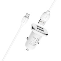 Автомобильное зарядное устройство BOROFONE BZ12 2.4A 2USB + кабель microUSB White
