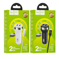 Автомобильное зарядное устройство HOCO Z40 Superior, 2*USB + Кабель USB-Micro, 2.4A, белый 6931474739704 (МСК)