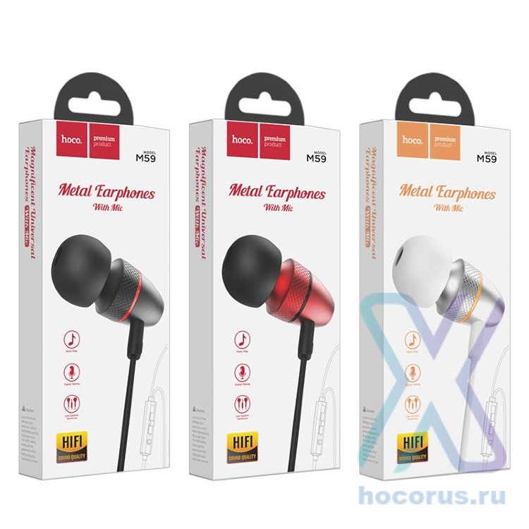 Проводные наушники HOCO M59 Magnificent, Jack 3.5mm, красный, контроллер с микрофоном 6931474703811 (МСК) оптом
