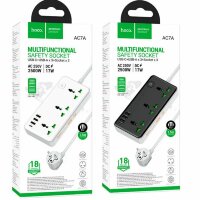 Сетевой фильтр Hoco AC7A 3 розетки/3USB/1USB-C 1,5м черный 6942007600057    (МСК)
