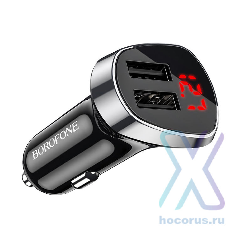 АЗУ BOROFONE BZ15 Auspicious, 2*USB, 2.4A, черный, дисплей 6931474737649 (МСК) оптом