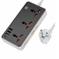 Фильтр сетевой 3 розетки 3xUSB 1xPD Hoco AC8A 1.5m черный 6942007600095 (МСК)