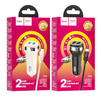 Автомобильное зарядное устройство HOCO Z40 Superior, 2*USB + Кабель USB-Type-C, 2.4A, белый 6931474739728 (МСК)