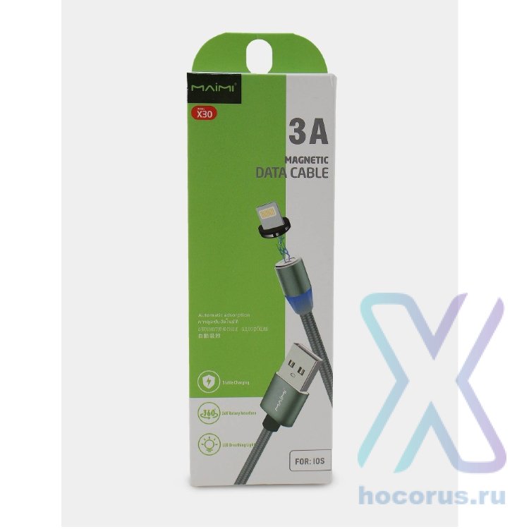 Кабель USB - lightning MAIMI X30 1 m в оплетке магнитный Grey оптом
