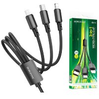 Кабель 3 - in 1 microUSB/iPhone/Type-C BOROFONE BX72 m Black