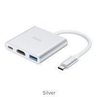 Переходник HOCO HB14 Easy, Type-C - 3xUSB3.0+ HDMI+PD, серебристый 6931474725790 (МСК)