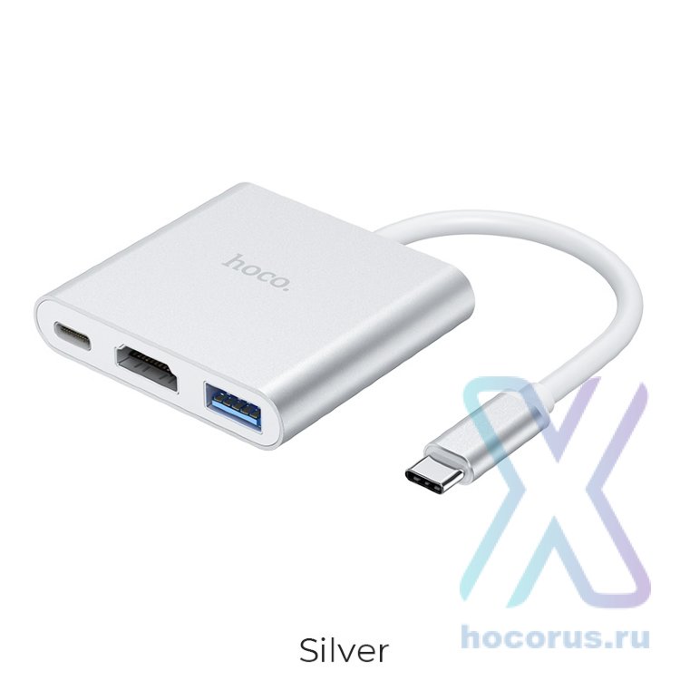 Переходник HOCO HB14 Easy, Type-C - 3xUSB3.0+ HDMI+PD, серебристый 6931474725790 (МСК) оптом
