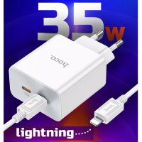 Зарядное устройство HOCO C108A Leader 2*USB-C + Кабель Type-C-Lightning, 35W, белый 6931474784445 (МСК)