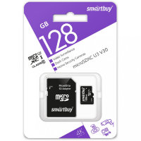 128 Gb microSD Smartbuy Class 10U3  с адаптером
