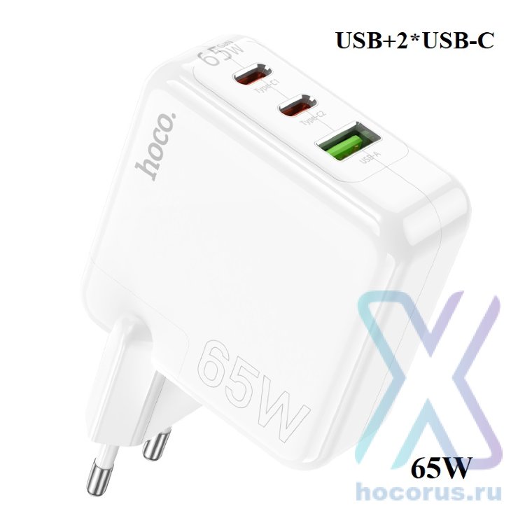 Зарядное устройство HOCO C115A Header USB+2*USB-C, PD65W GaN, белый 6931474798312 (МСК) оптом