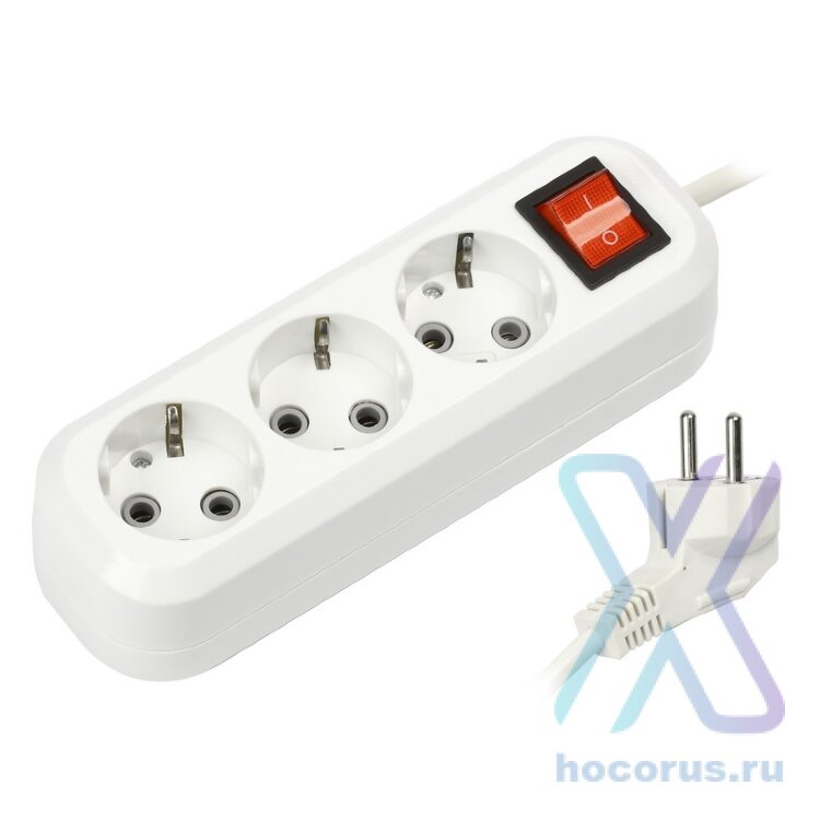 Удлинитель Smartbuy, 3 гнезда 5 метров 16А/3,5кВт с выкл. и заземлением ПВС 3х1,0 (SBE-16-3-05-ZS) оптом
