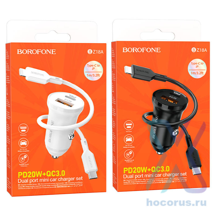 АЗУ BOROFONE BZ18A, USB+Type-C + Кабель Type-C-Lightning, белый 6974443384918 (МСК) оптом