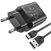 Зарядное устройство BOROFONE BA52A 2.1A USB + кабель Type-C Black