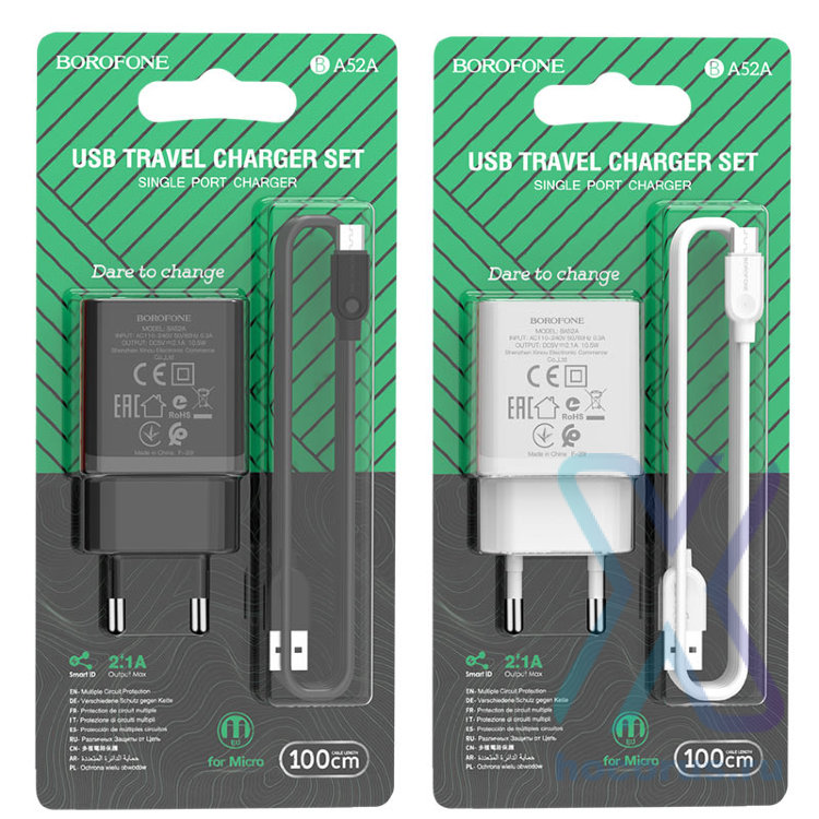 Зарядное устройство BOROFONE BA52A Gamble USB + Кабель USB-Micro, 2.1A, черный 6931474737342 (МСК) оптом
