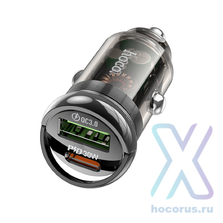 Автомобильное зарядное устройство HOCO Z53A Vision, USB+Type-C, 30 Вт, черный 6942007611305 (МСК) оптом
